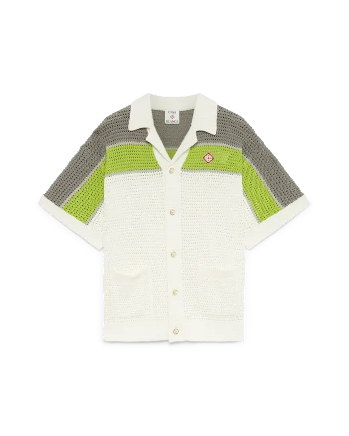 Stripe Crochet Short Sleeve Shirt