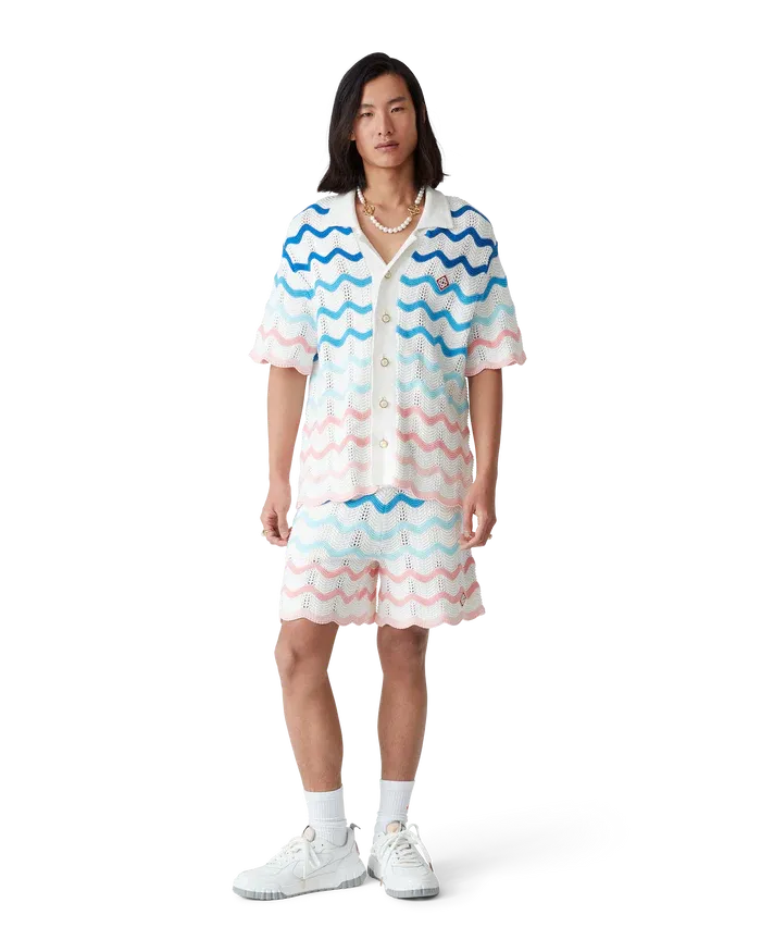 Gradient Wave Short Sleeve Crochet Shirt