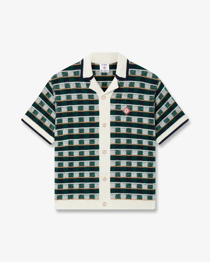 Green Crochet Mosaic Short Sleeve Shirt