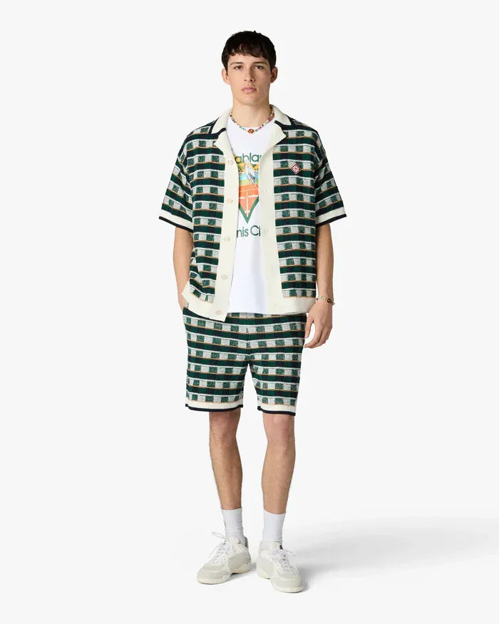 Green Crochet Mosaic Short Sleeve Shirt