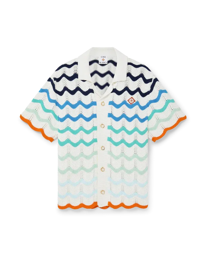 Gradient Wave Short Sleeve Crochet Shirt