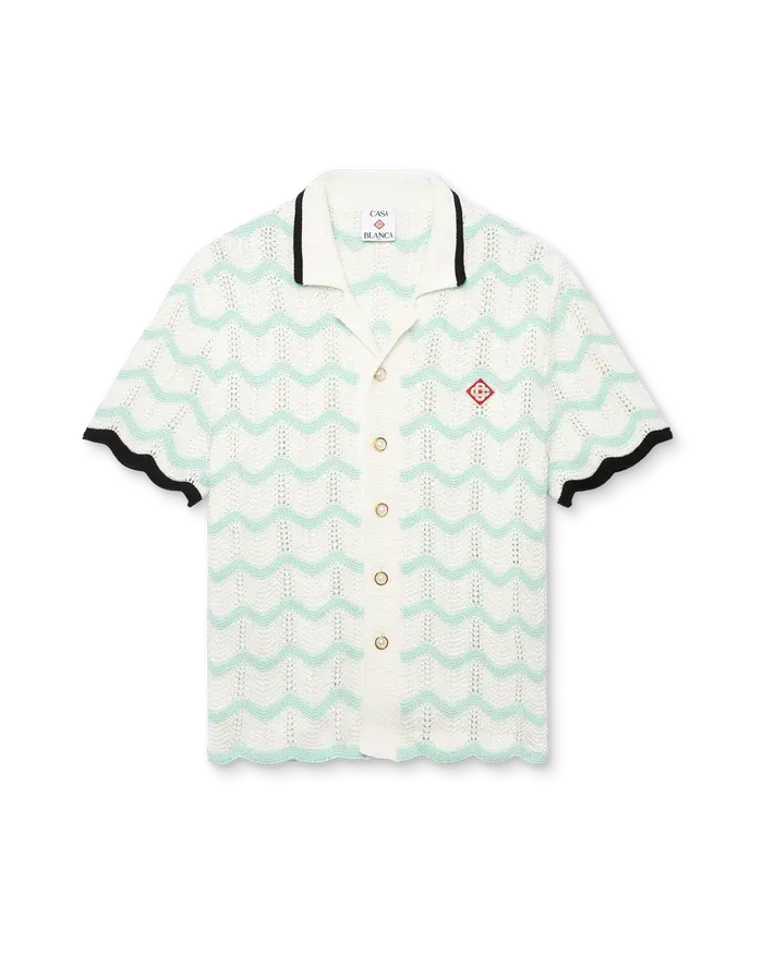 Gradient Wave Cotton Crochet Short Sleeve Shirt