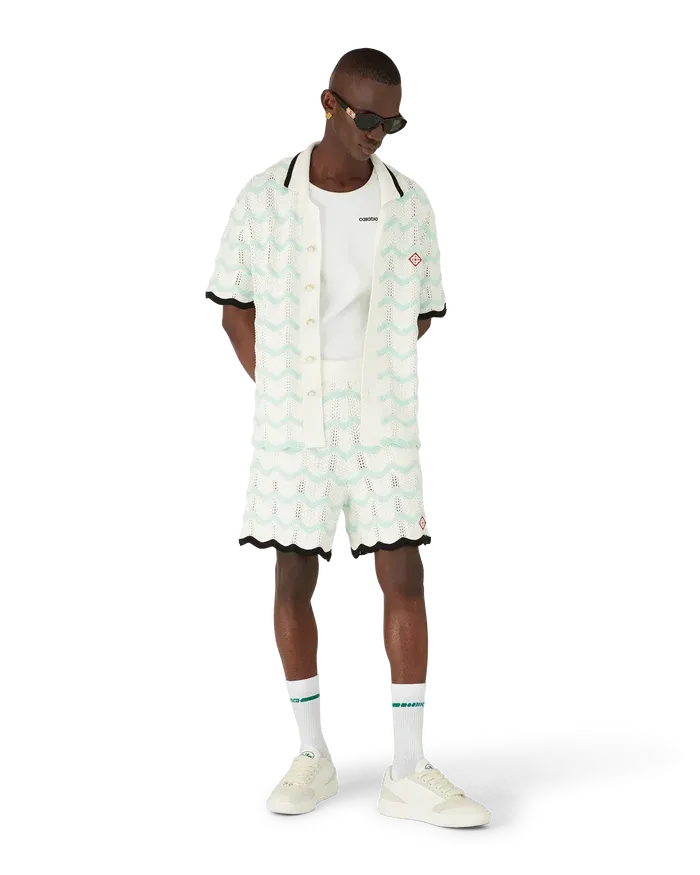 Gradient Wave Cotton Crochet Short Sleeve Shirt