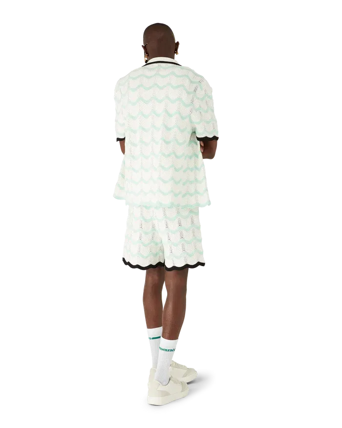 Gradient Wave Cotton Crochet Short Sleeve Shirt