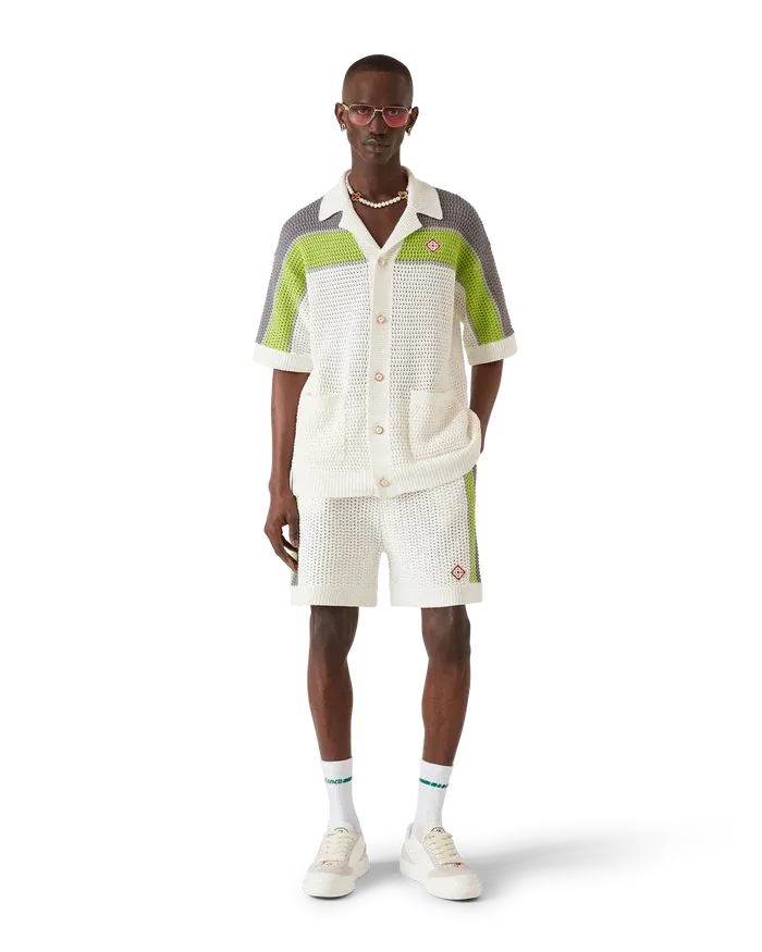 Stripe Crochet Short Sleeve Shirt